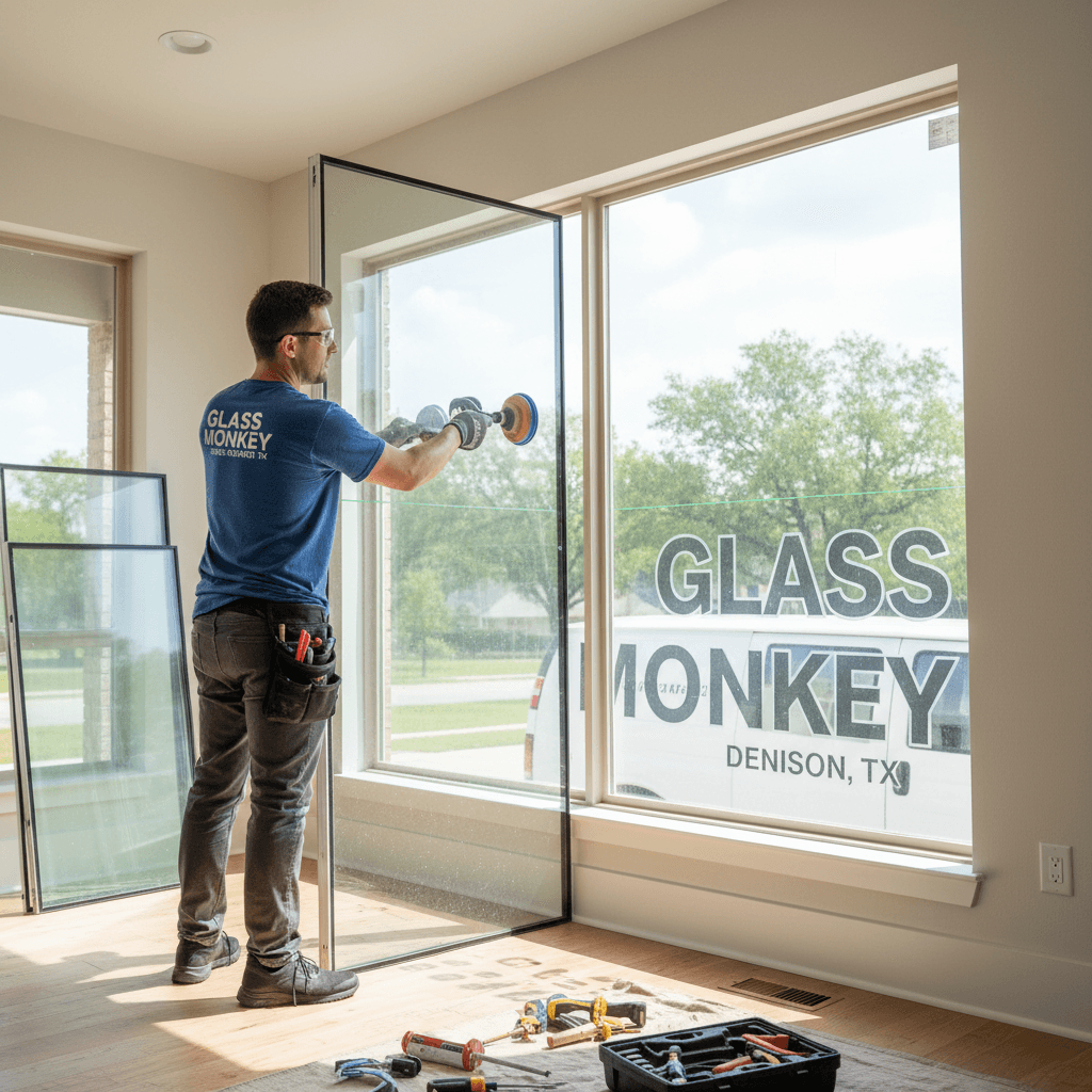 Professional window installation work in progress.