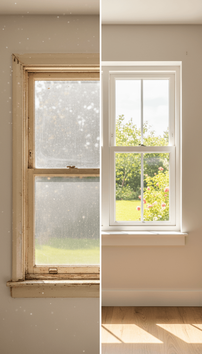 Window replacement before and after comparison